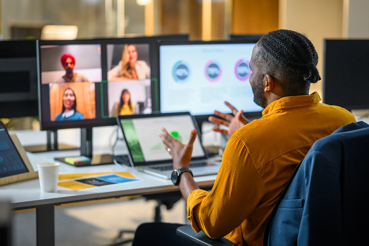 Person participating in virtual meeting